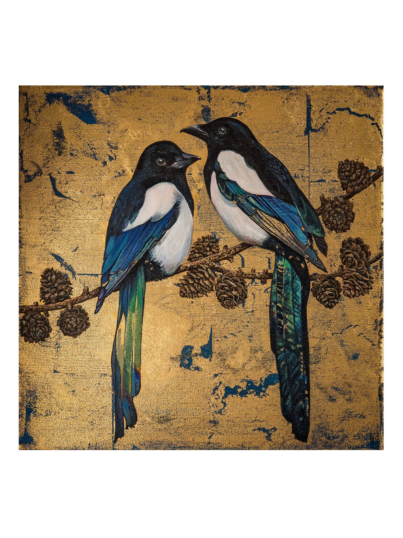 Magpies on Gold Print by Georgia Cox