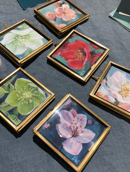 Botanical mini print, brass framed