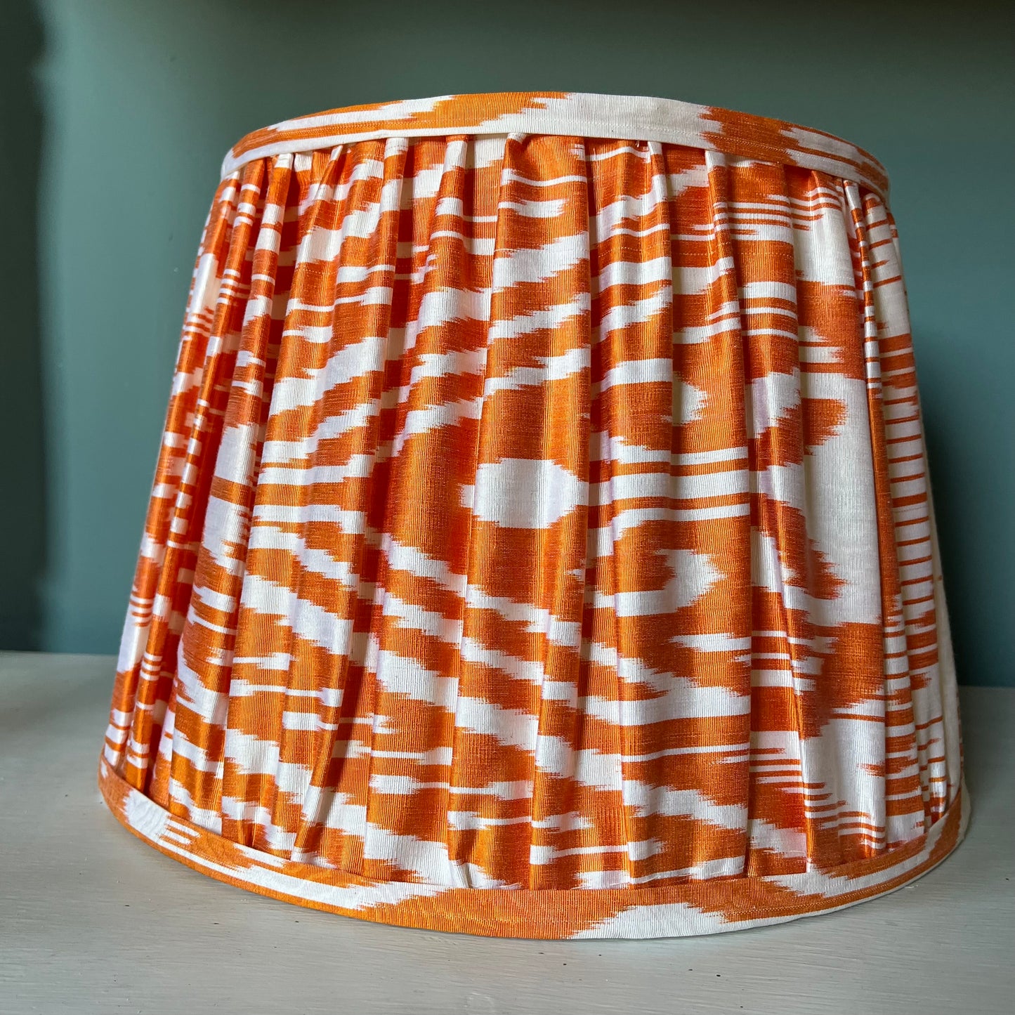 Orange on ivory silk Ikat lampshade