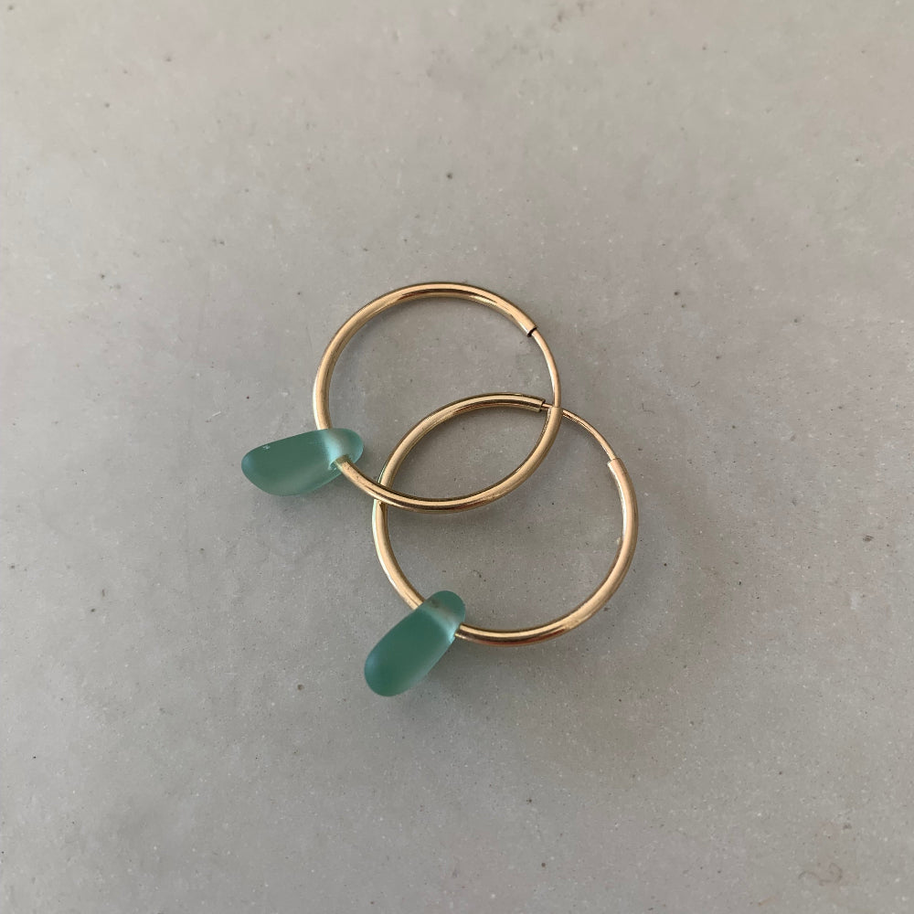 Gold Hoop Sea Glass Nugget Earrings