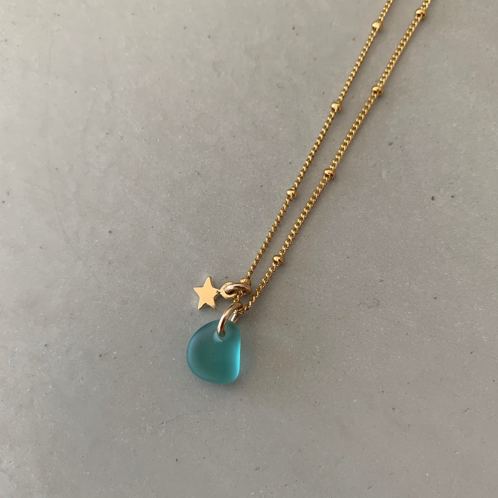 Sea Glass and Small Star Charm Necklace