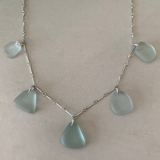 Five Piece Sea Glass Charm Necklace