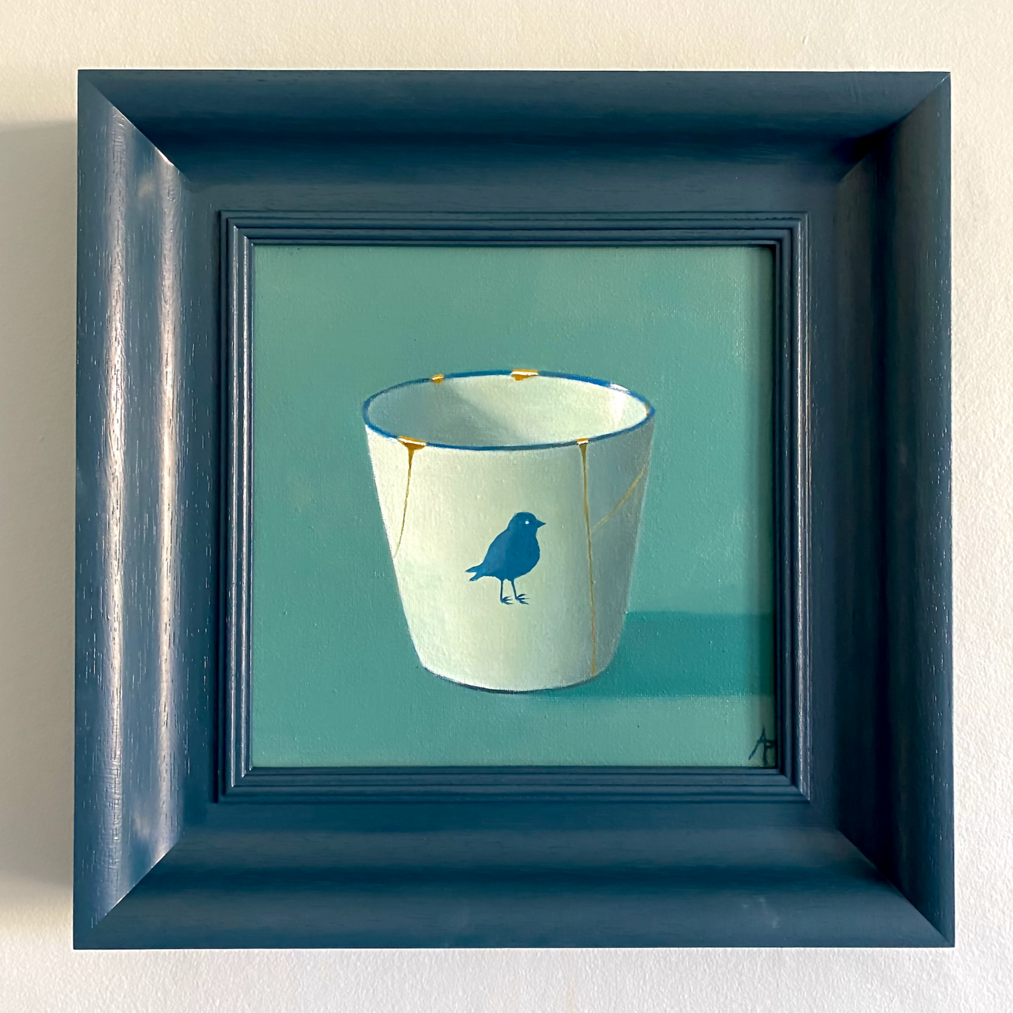 White Cup with Blue Bird