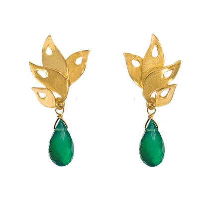 Alappuzha Tropical Leaf Drop Earrings with Gemstone