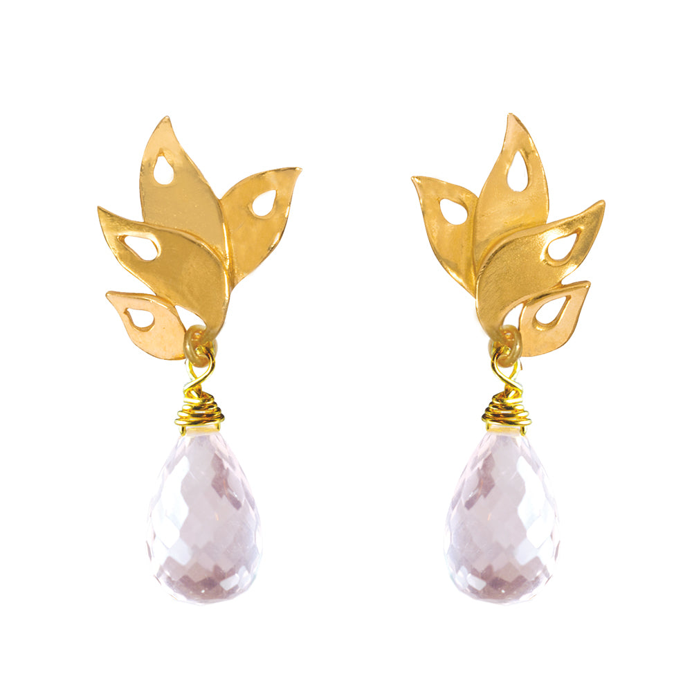 Alappuzha Tropical Leaf Drop Earrings with Gemstone