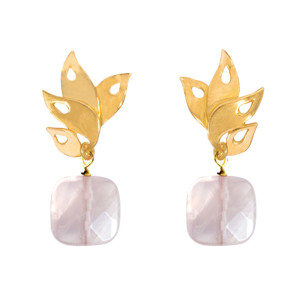 Alappuzha Tropical Leaf Drop Earrings with Gemstone