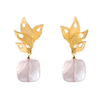 Alappuzha Tropical Leaf Drop Earrings with Gemstone