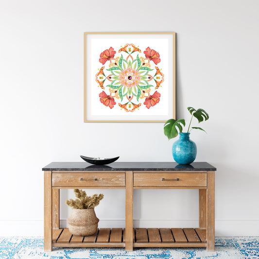 Bali Botanical Mandala Art Print - PASSION