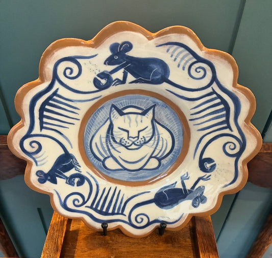 Blue Cat & Mouse plate by Catherine Phelps