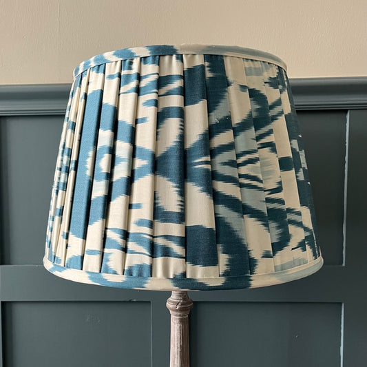 Mid/light blue on ivory Silk Ikat lampshade