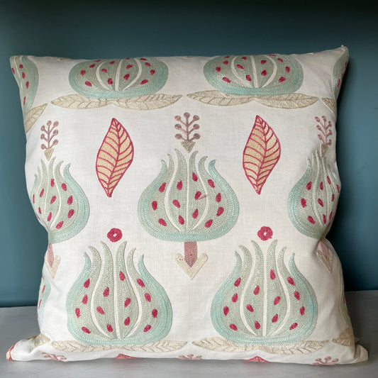 Handwoven Eau de Nil Ikat cushion