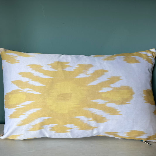 Handwoven yellow Ikat cushion