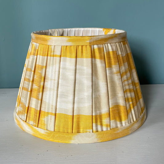 Yellow, off white silk Ikat lampshade