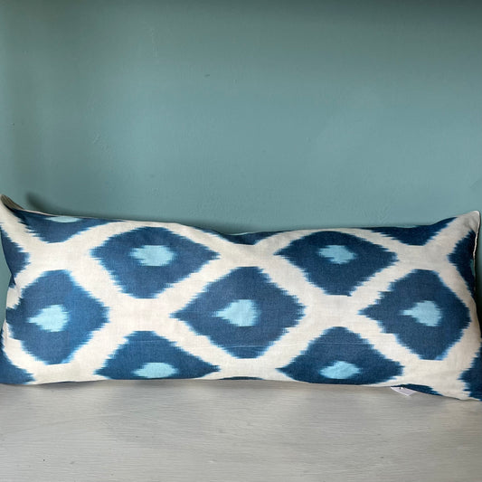 Handwoven blue Ikat cushion
