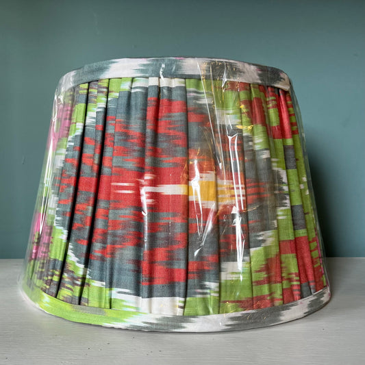 Light Green, red, pink, blue cotton Ikat lampshade