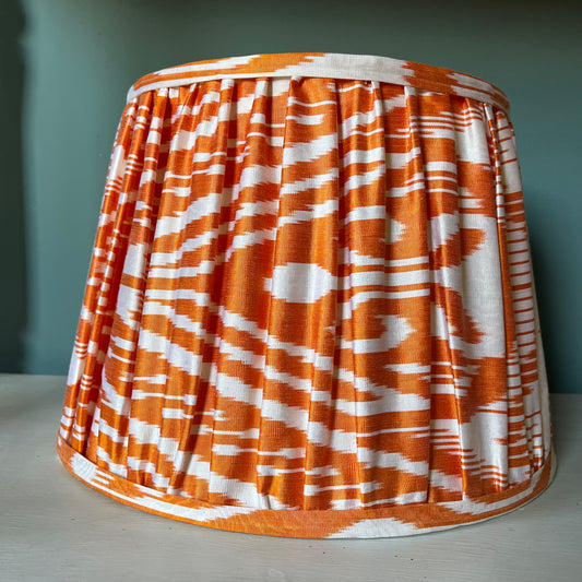 Orange on ivory silk Ikat lampshade