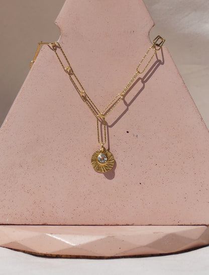 Sunburst Paperclip Gemstone Necklace