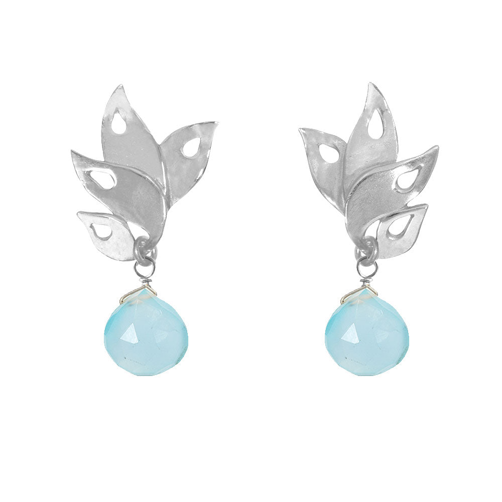 Alappuzha Tropical Leaf Drop Earrings with Gemstone