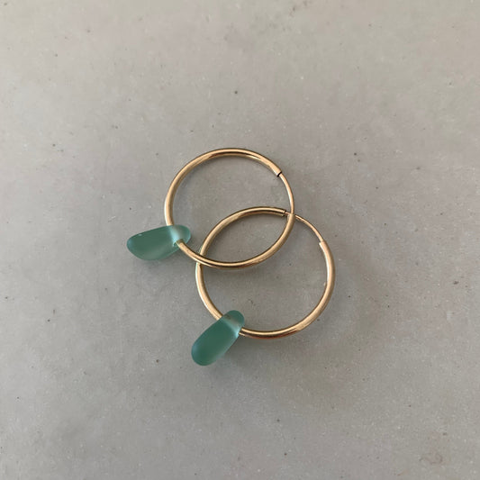 Gold Hoop Sea Glass Nugget Earrings