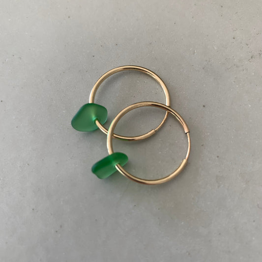 Gold Hoop and Sea Glass Nugget Earrings