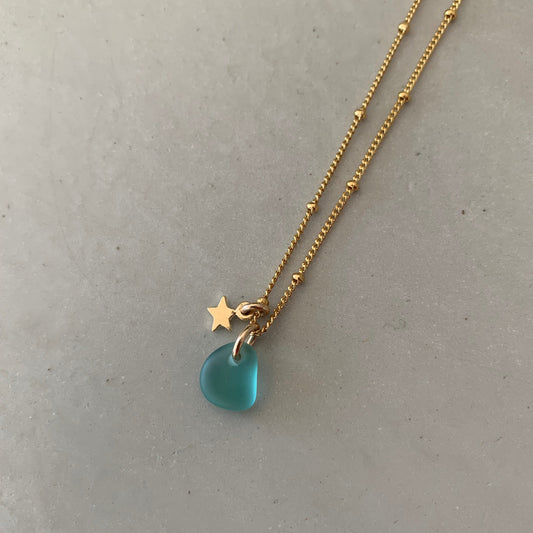Sea Glass and Small Star Charm Necklace