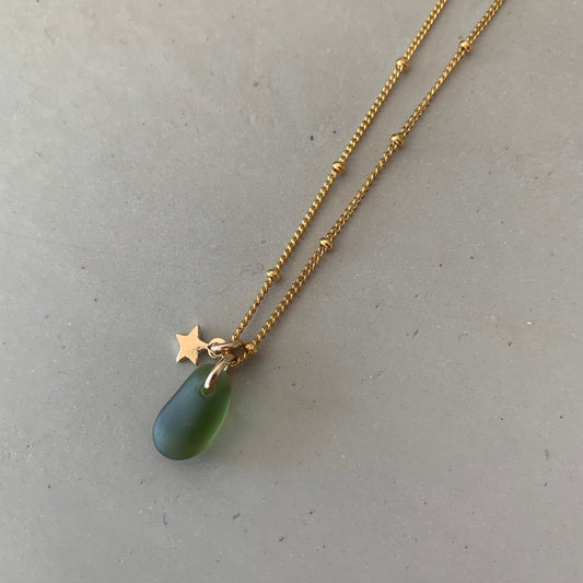 Sea Glass and Small Star Charm Necklace