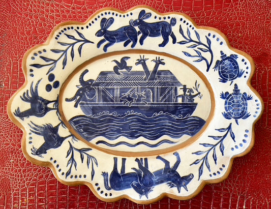 Ark platter: large blue and white ceramic
