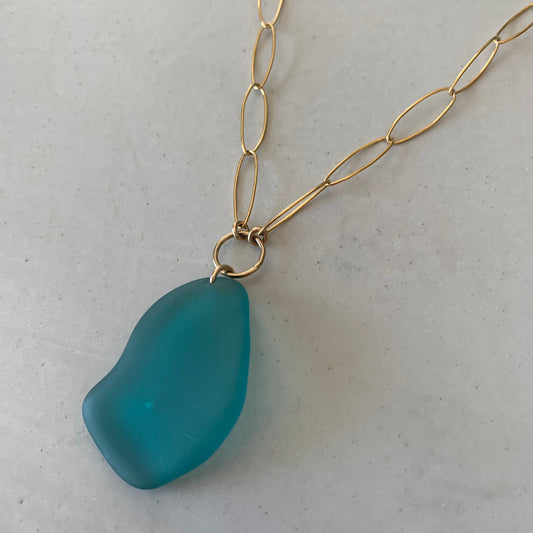 Sea Glass Pendant On A Jumbo Link Chain